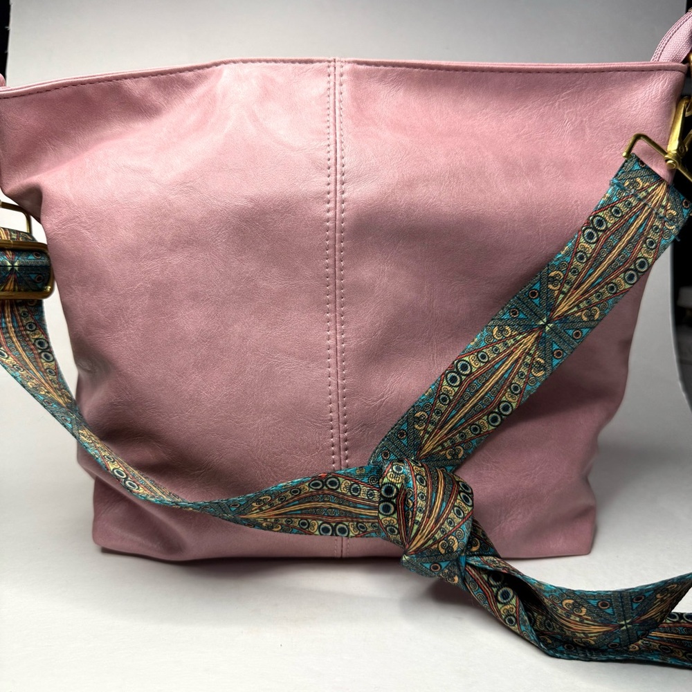 Women’s Pink Faux Leather Medium Shoulder bag Boho Adjustable Strap For Comfort